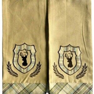 Park Designs Deer Embroidered Dish Towels Sack Cloth Cabin Rustic Lodge Set of 2
